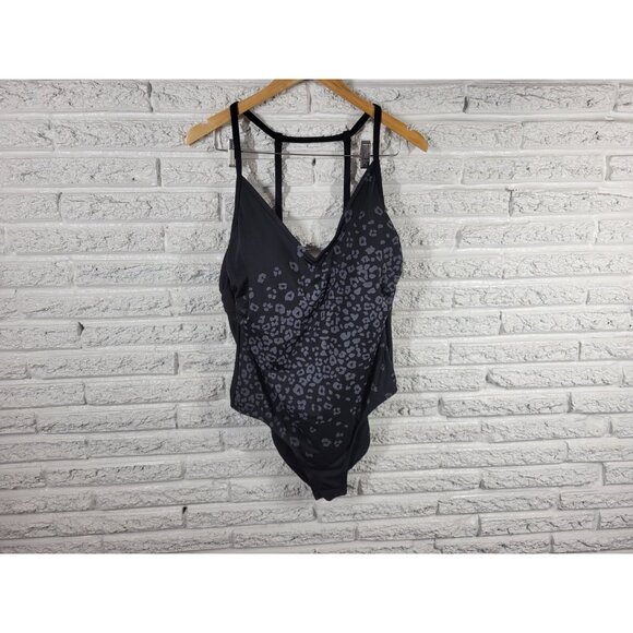 Kona Sol Womens Swimsuit 20W Plus One Piece Black Animal Print ANI78E - Picture 1 of 13